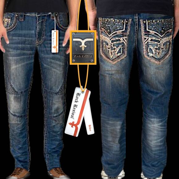 Rock Revival Lampson Vintage Blue Biker Stretch Jean Size: 34" W x 34" In - Picture 1 of 7